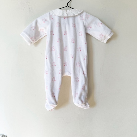 Jacadi Paris White and Pink Velour Bunny Footsie One Piece 3 Months - Picture 4 of 4